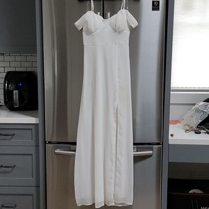 Crystal Doll Long White Dress with Leg Opening